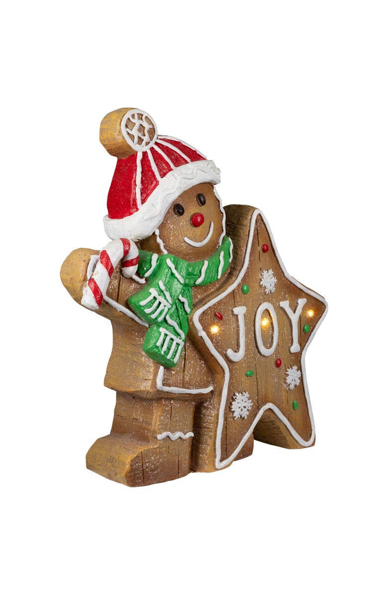 Northlight Gingerbread Cookie Boy with Lighted "Joy" Star Christmas Decoration - 13.5", Alternate, color, Brown