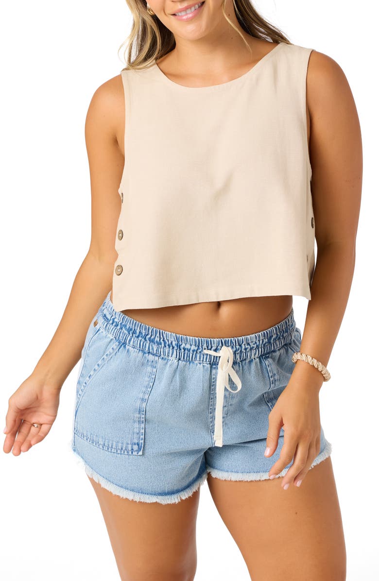 O'Neill Sanders Side Button Crop Tank, Main, color, Natural