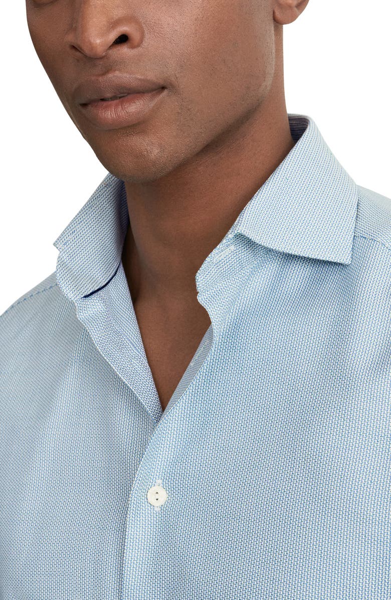 Eton Slim Fit Semisolid Blue Cotton Dobby Dress Shirt, Alternate, color, Dark Blue