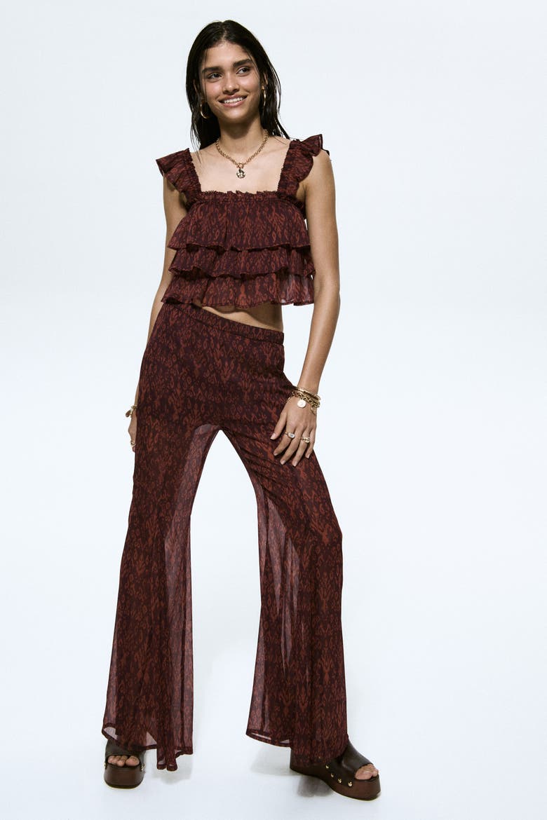 Flared Crinkled Trousers, Alternate, color, Burgundy/patterned