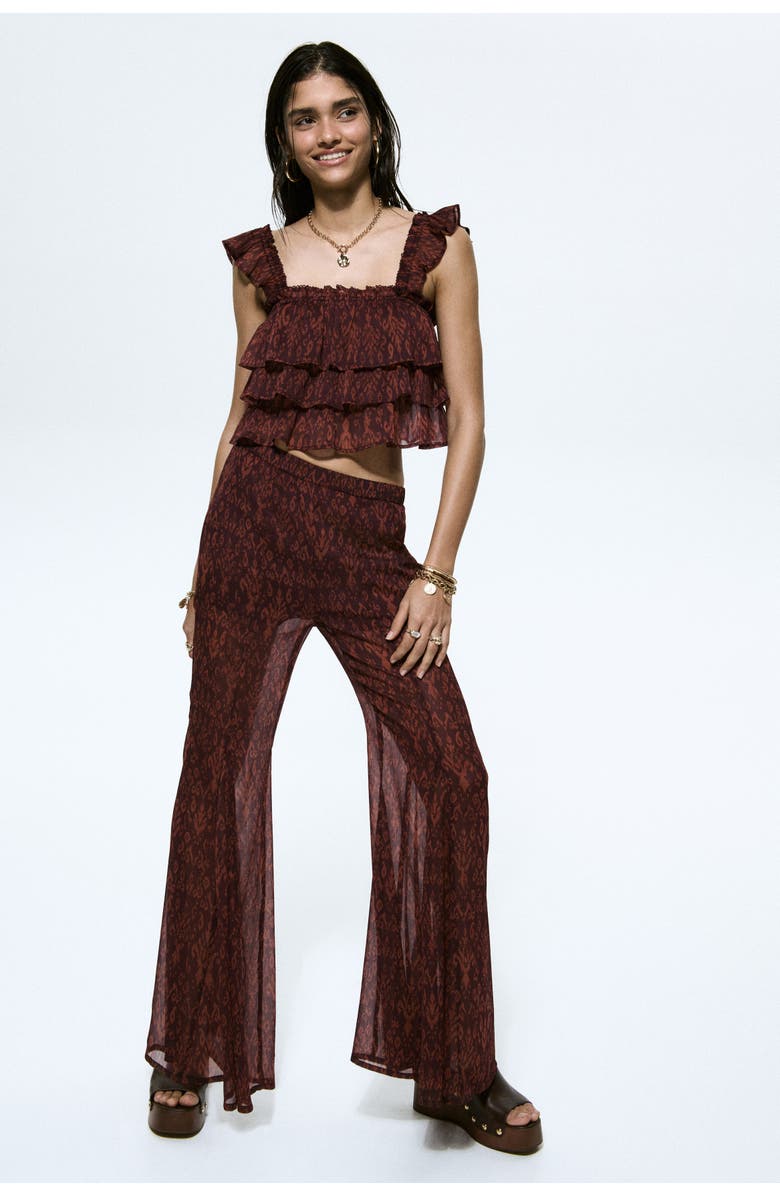 H&M Flared crinkled pants, Alternate, color, Burgundy/Patterned