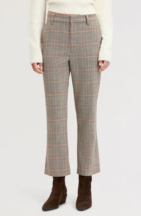 Prince of Wales Check High Waist Crop Bootcut Trousers