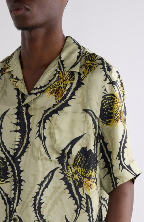 Dries Van Noten Carltone Print Camp Shirt In Pale Yellow