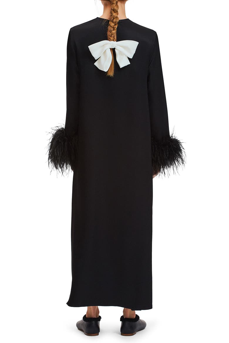 Suxi Feather Trim Maxi Nightgown, Alternate, color, BLACK