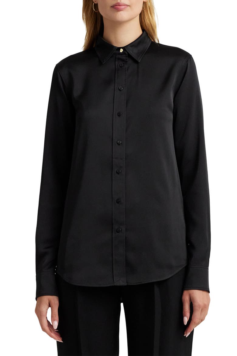 Classic Fit Satin Charmeuse Shirt, Main, color, BLACK