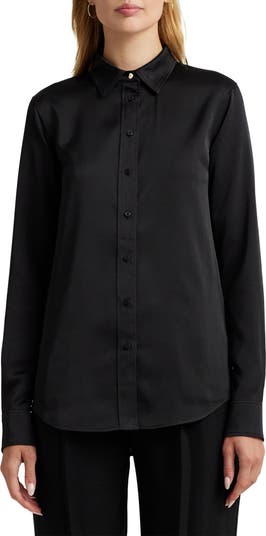 売れ筋商品|||ラルフローレン カットソー トップス レディース Women's Satin Charmeuse Shirt Black Lauren Ralph Lauren Classic Fit Satin Charmeuse Shirt