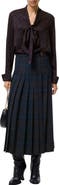 Burberry Pleated Check Wool Blend Skirt