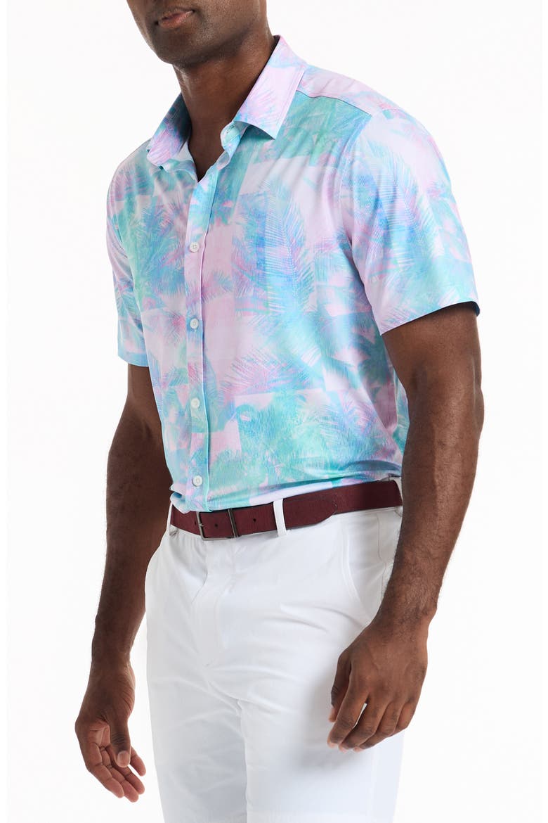Icarus Short Sleeve Knit Button-Up Shirt, Alternate, color, BLUE/ GREEN MULTI