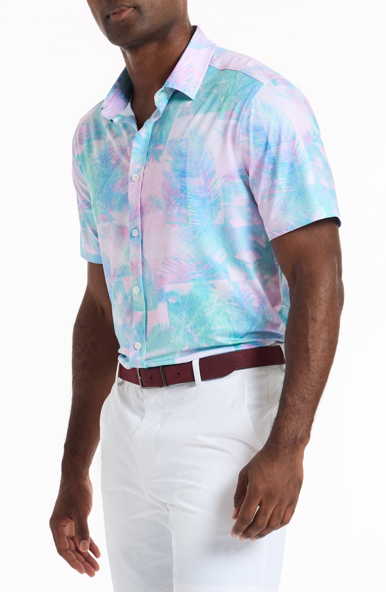 Robert Graham Icarus Short Sleeve Knit Button-Up Shirt, Alternate, color, Blue/ Green Multi