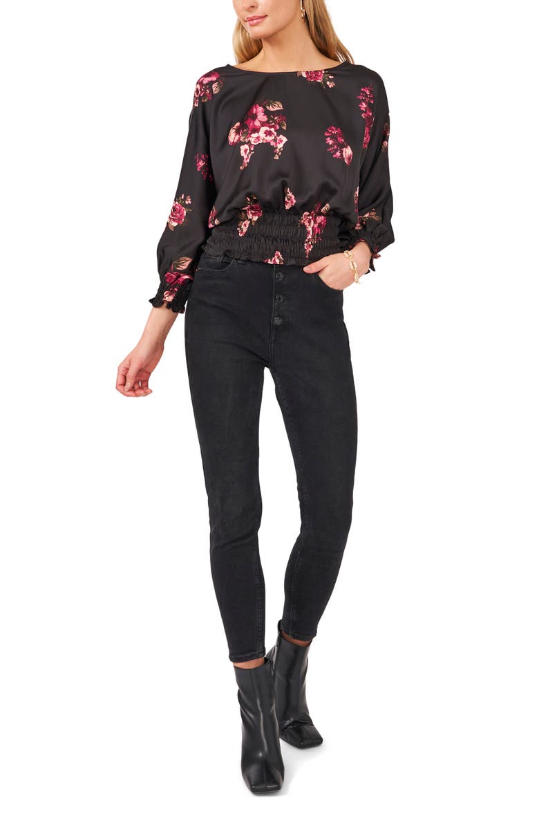 Vince Camuto Floral Smocked Waist Top, Alternate, color, 