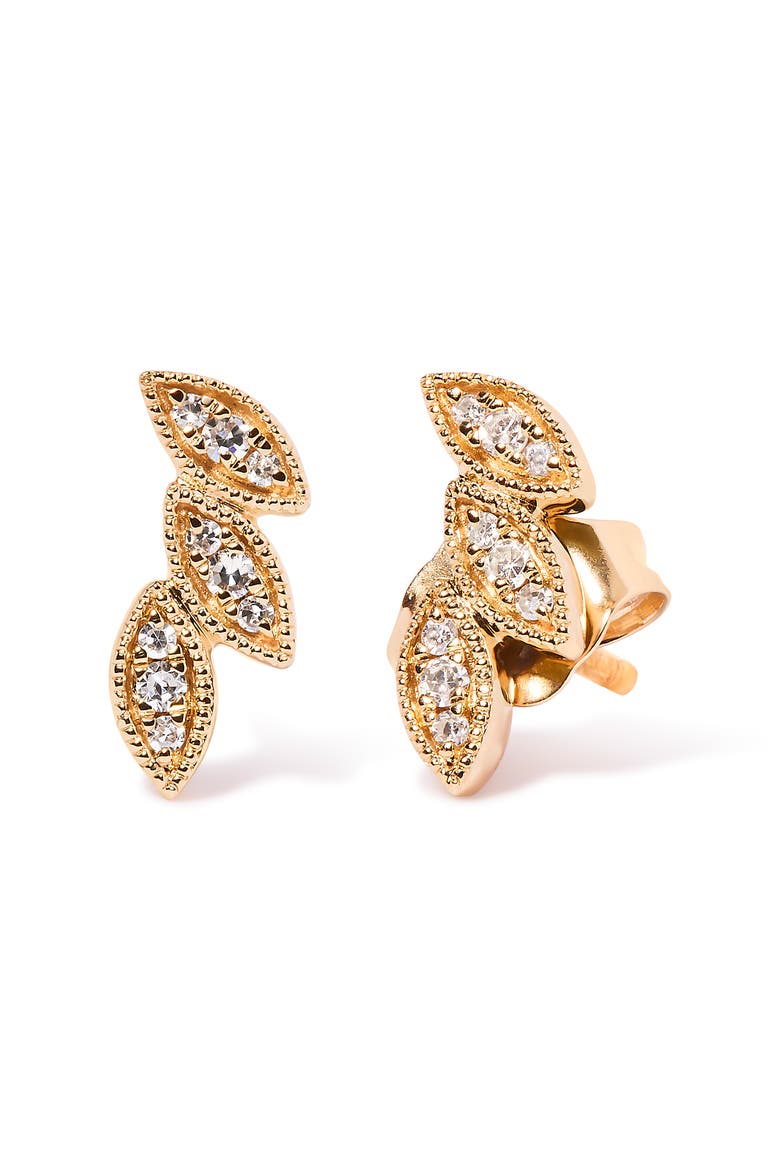 10K Yellow Gold 1/10 Cttw Diamond Triple Leaf Stud Earring, Alternate, color, Yellow