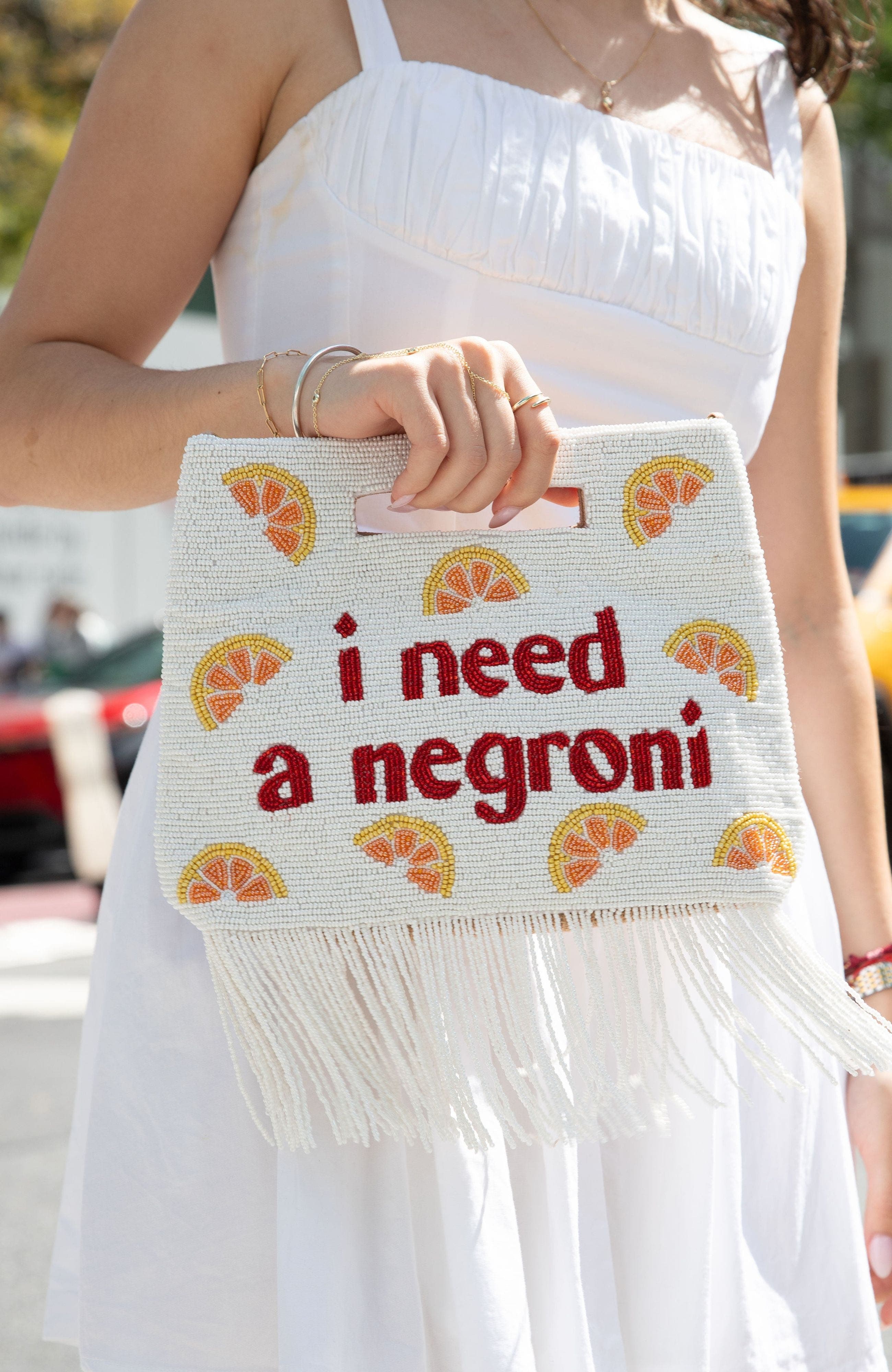 Island to East Side I Need a Negroni Handle Pouch, Alternate, color, White