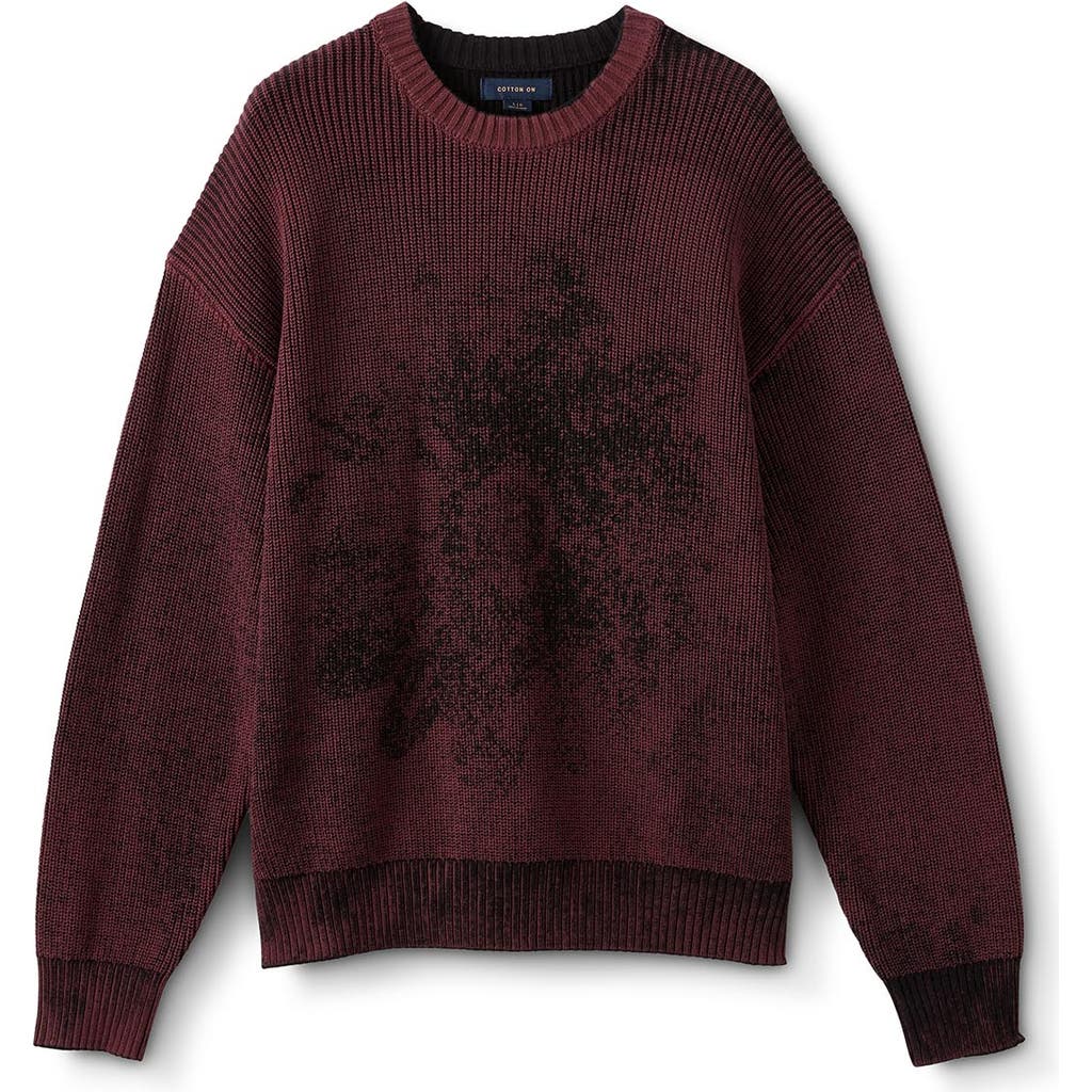 Cotton On Y2k Box Fit Crew Knit In Burgundy