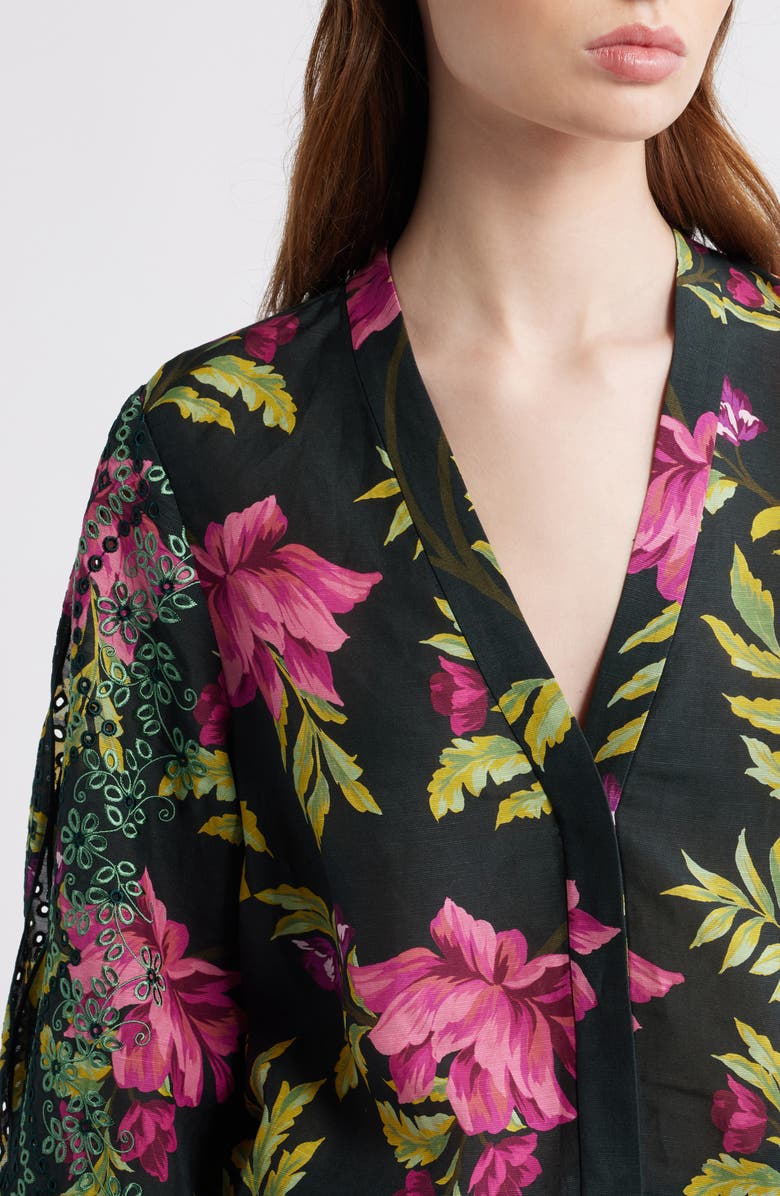 KOBI HALPERIN Kobu Halperin 'Martina' Cutout Sleeve Stretch Silk Blouse, Alternate, color, Black Multi