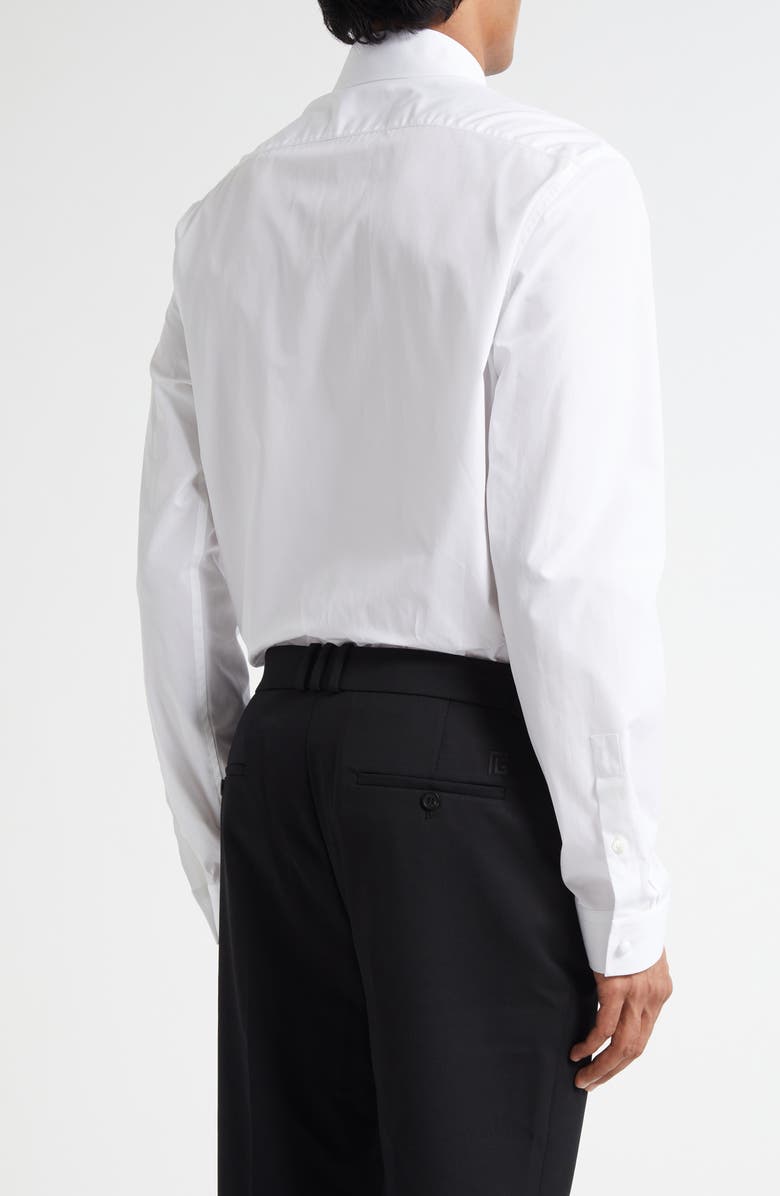 Balmain Embroidered Emblem Cotton Poplin Button-Up Shirt, Alternate, color, 0Fb Optical White