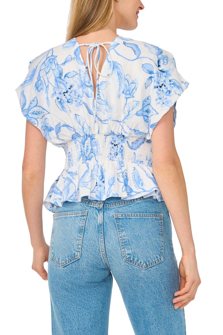 Floral Short Sleeve Pleated Peplum Top, Alternate, color, LUCENT WHITE