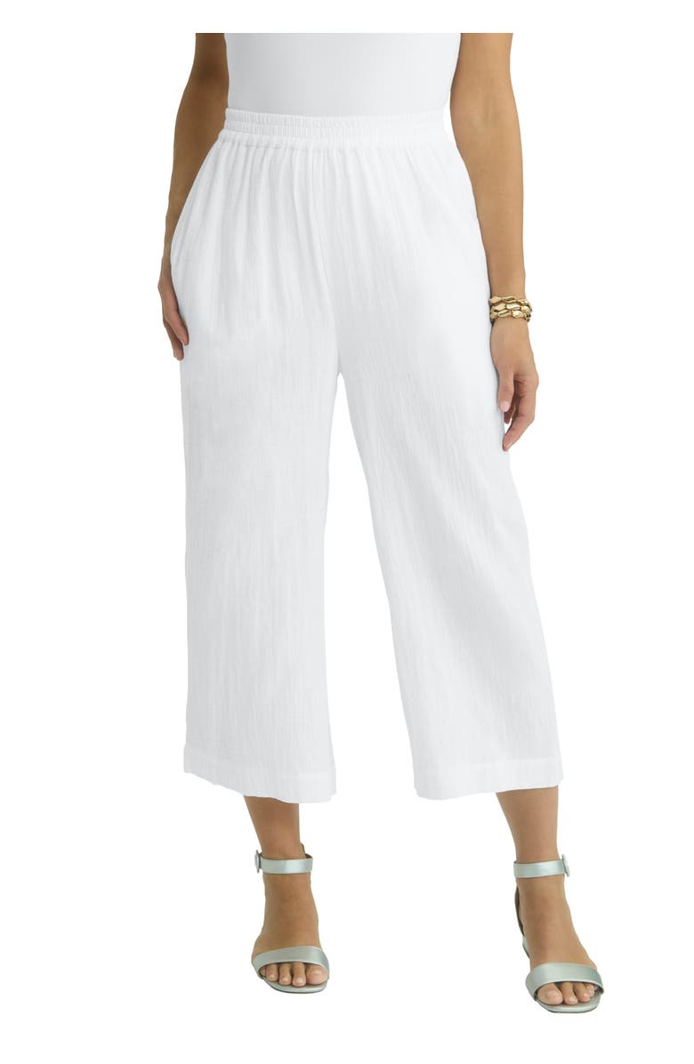 Jessica London Gauze Wide Leg Crop Pant, Main, color, White