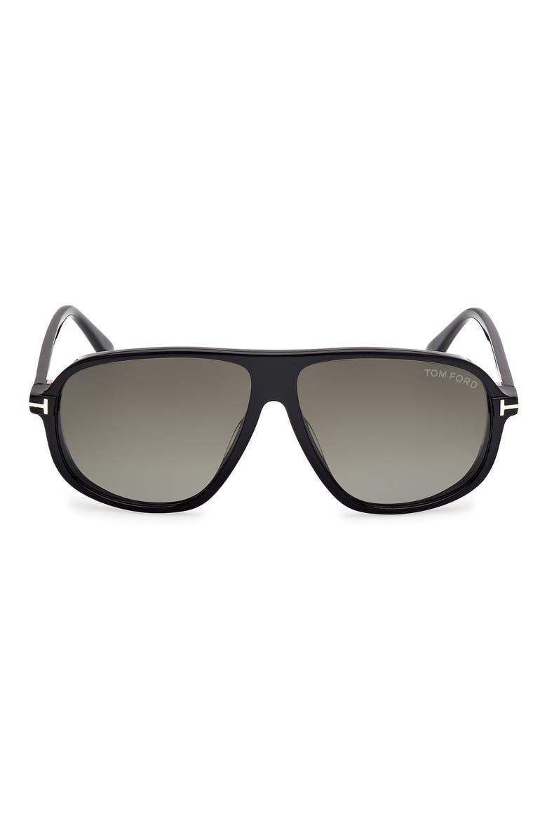 Guillaume 61mm Gradient Pilot Sunglasses, Main, color, SHINY BLACK ECO / SMOKE LENSES