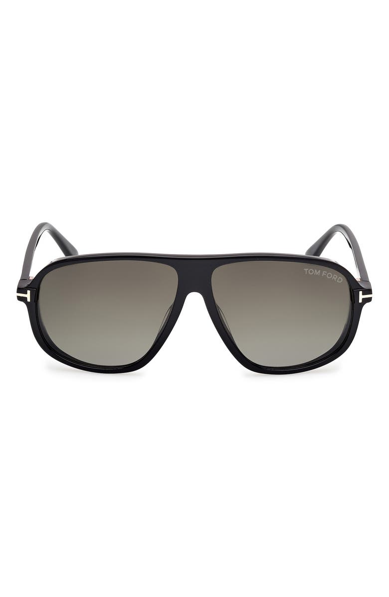TOM FORD Guillaume 61mm Gradient Pilot Sunglasses, Main, color, Shiny Black Eco / Smoke Lenses