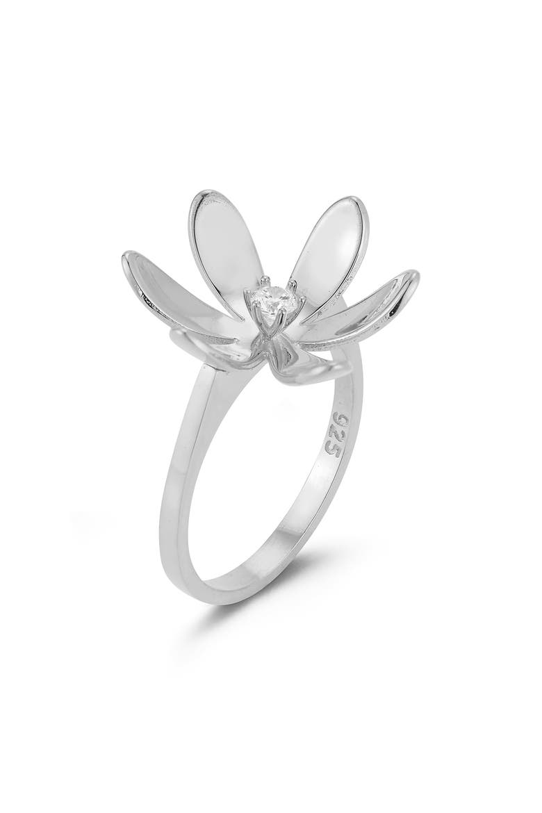 Cubic Zirconia Floral Ring, Main, color, SILVER