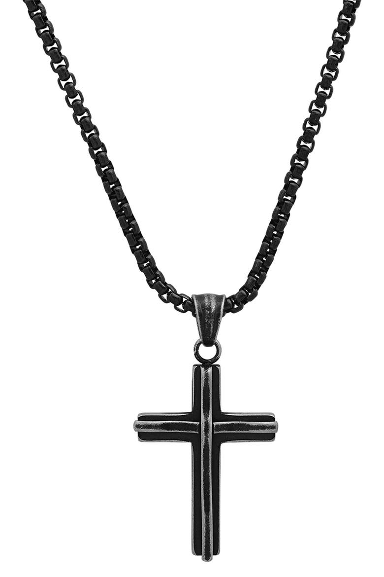 Men's Black IP Stainless Steel Cross Pendant Necklace, Main, color, BLACK