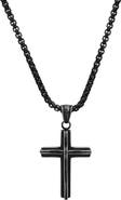 HMY JEWELRY Men's Black IP Stainless Steel Cross Pendant Necklace