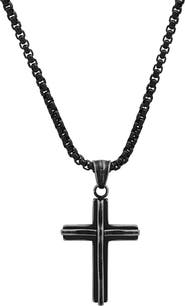 HMY JEWELRY Men's Black IP Stainless Steel Cross Pendant Necklace