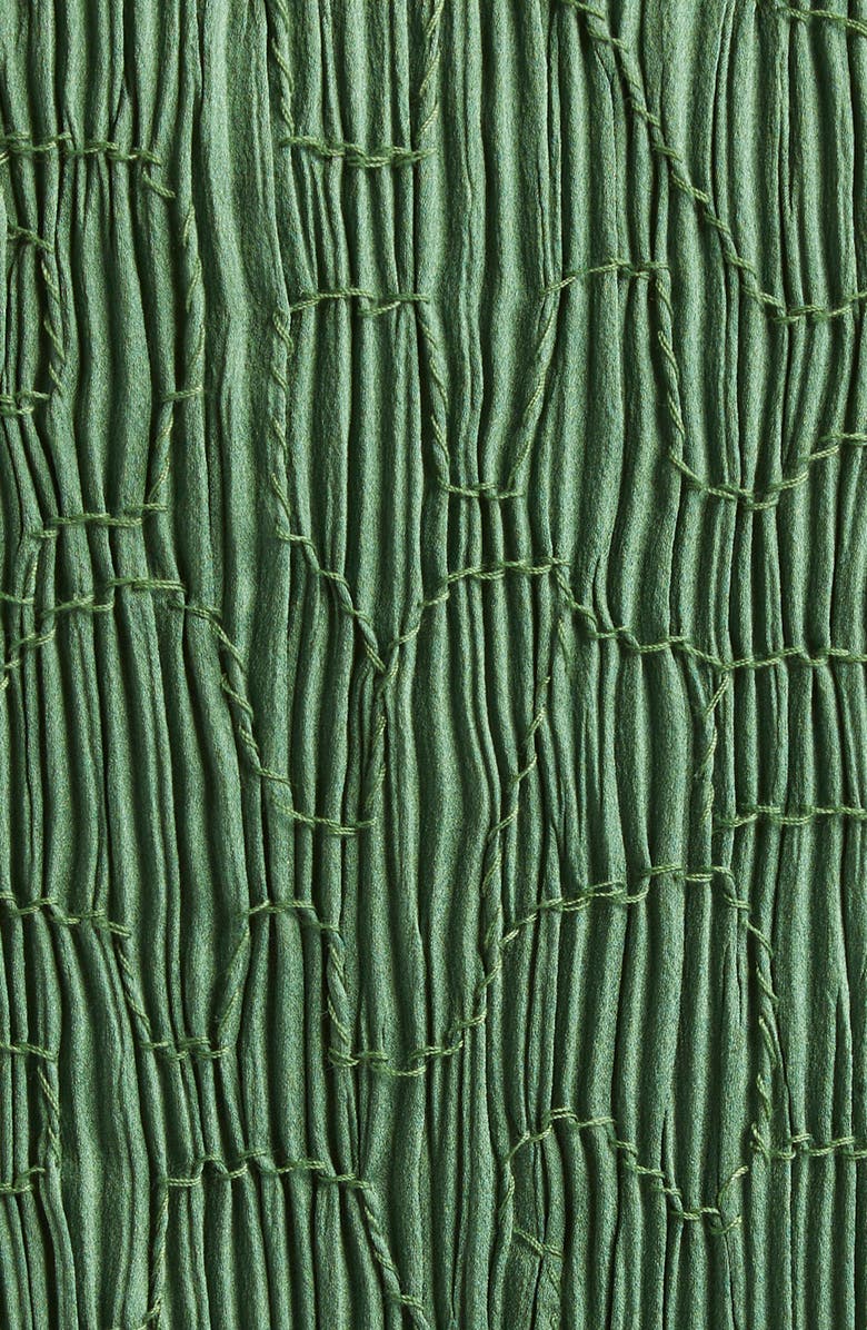 Lafayette 148 New York Embroidered Plissé Satin Top, Alternate, color, Moss