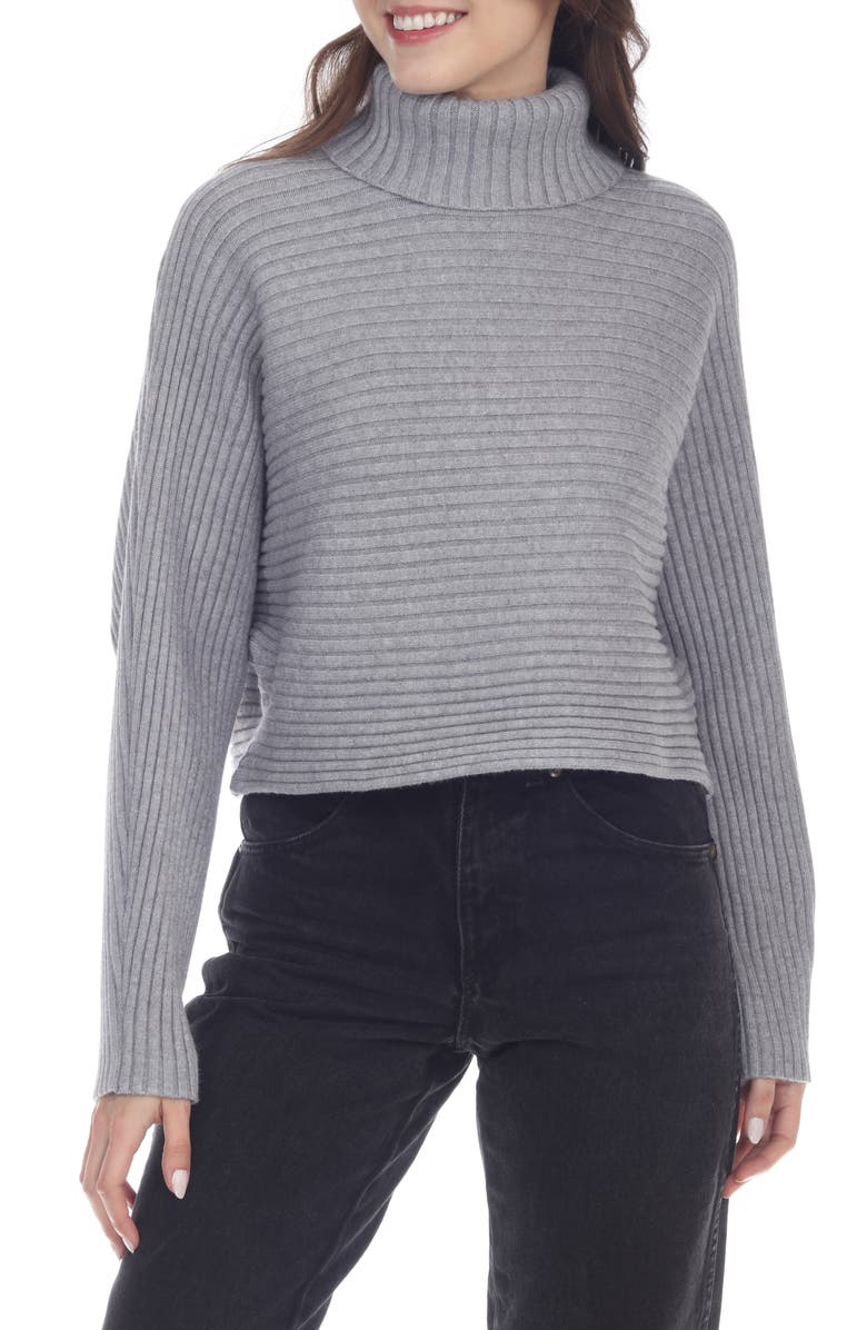 RAIN AND ROSE Turtleneck Rib Crop Sweater, Main, color, Grey