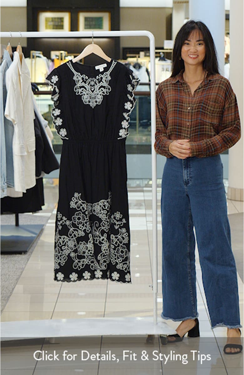 Floral Embroidered Flutter Sleeve Midi Dress, sales video thumbnail