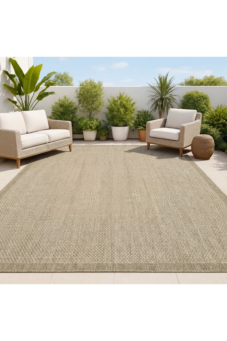 Maxine Easy Jute Contemporary Border Boho Fine Rib Weave Indoor/Outdoor Area Rug, Alternate, color, Beige