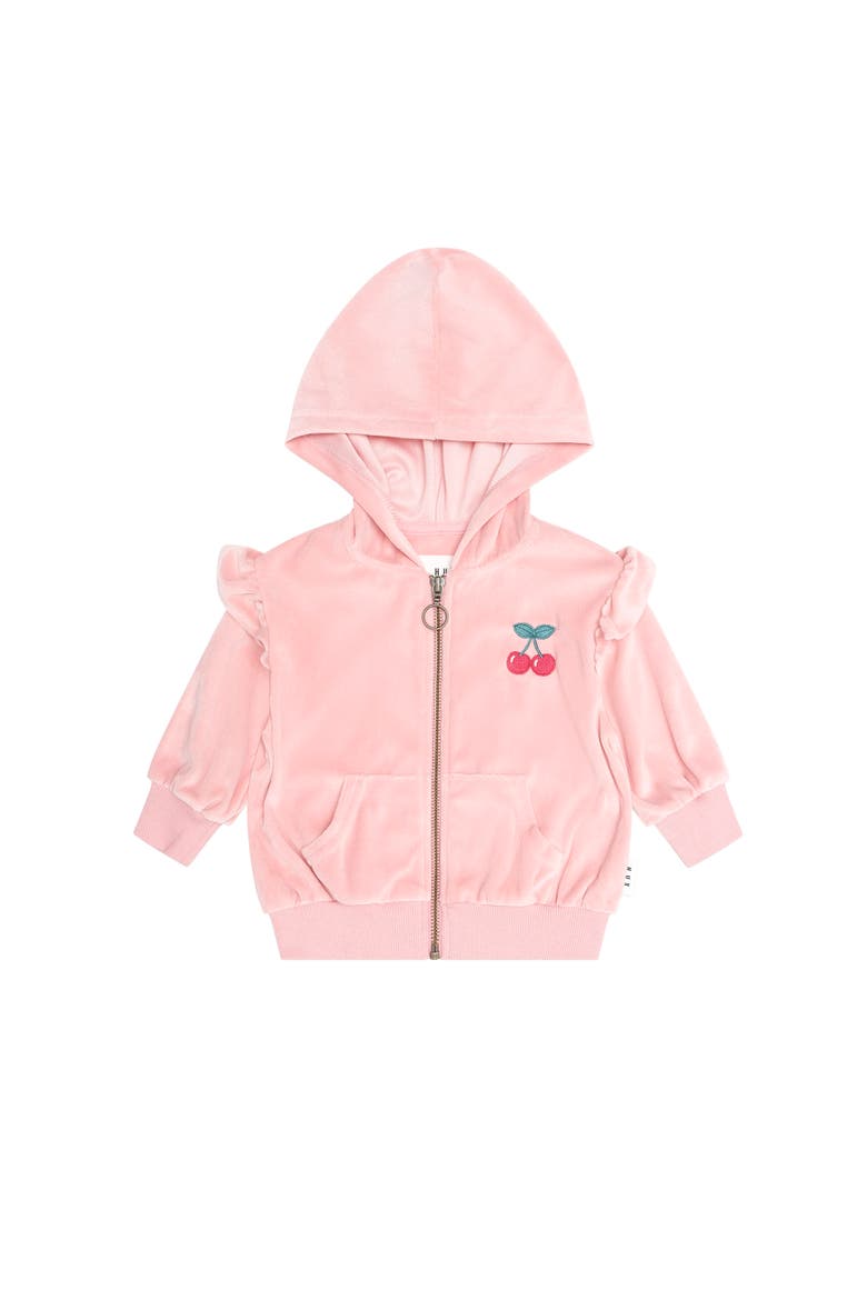 Cherry Emb Velour Zip Hoodie, Main, color, Vintage Pink