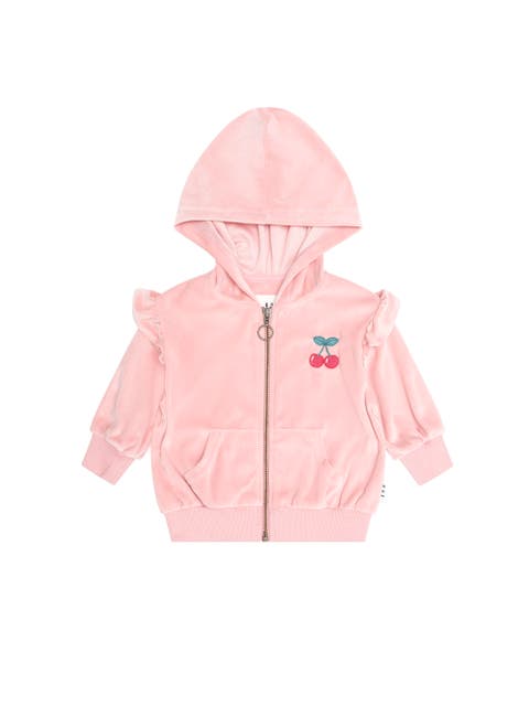 Cherry Emb Velour Zip Hoodie