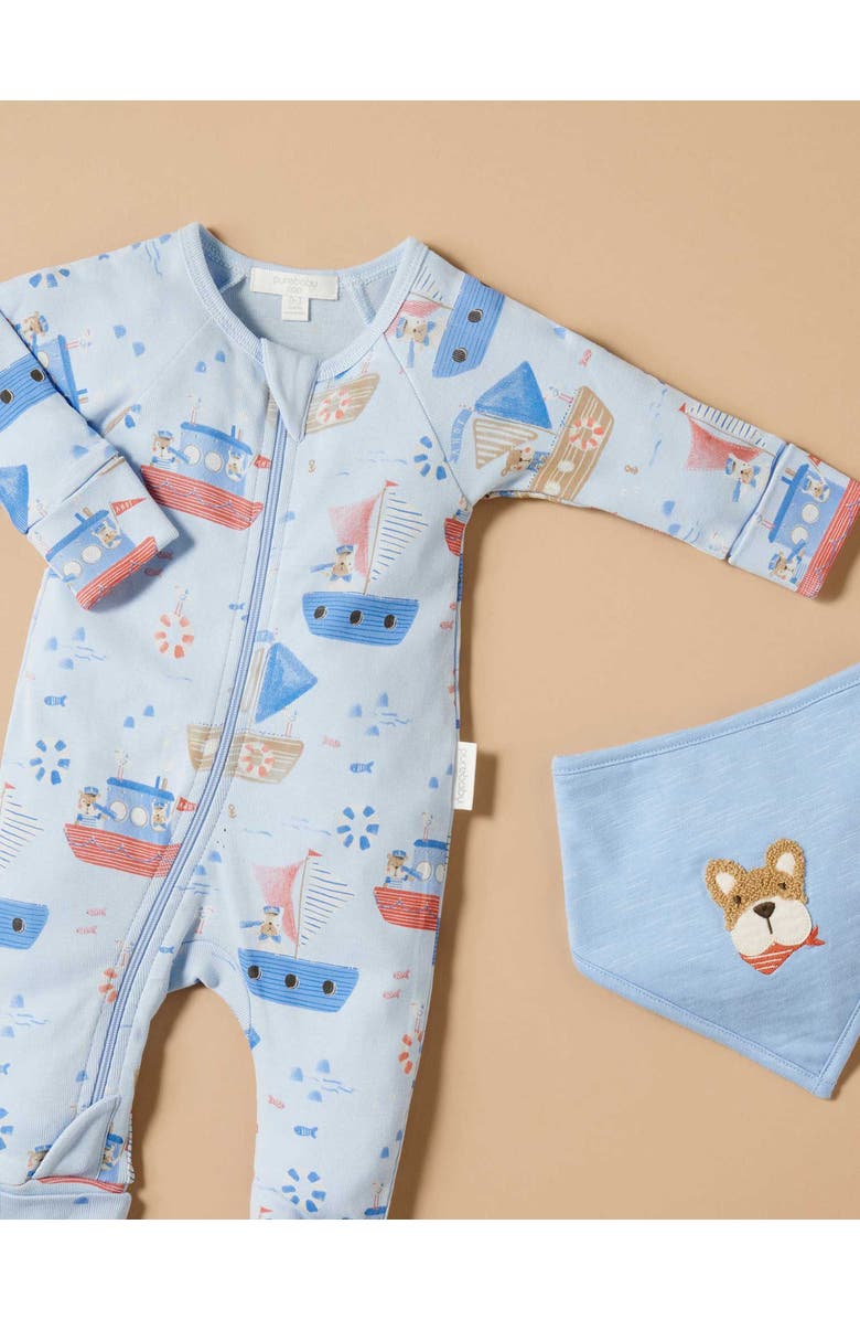 Purebaby Rib Zip Printed Romper Turtle Print, Alternate, color, Captain Doggy Print