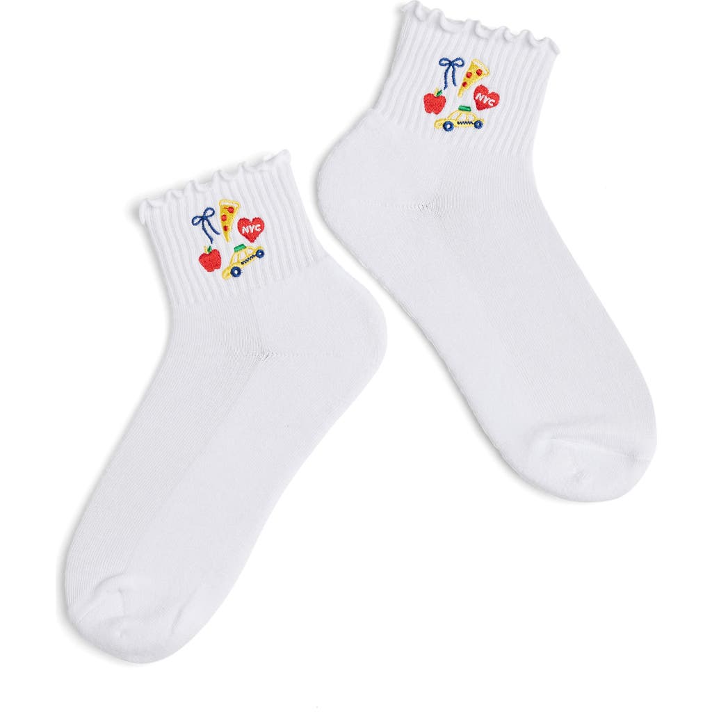 Alice & Wonder New York City Icons Embroidered Ankle Socks in White/colorful Icons at Nordstrom