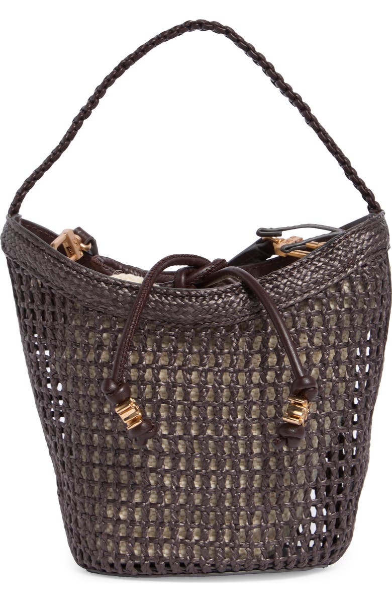 Sam Edelman Marcie Open Weave Small Bucket Crossbody Bag, Main, color, Dark Brown