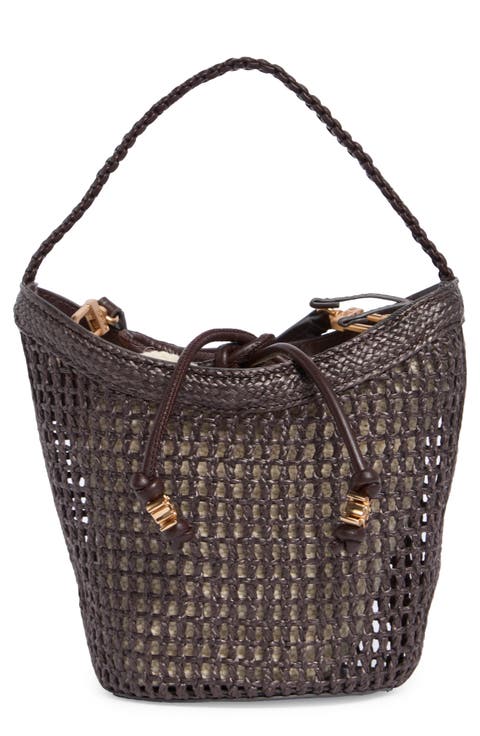 Marcie Open Weave Small Bucket Crossbody Bag