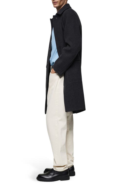Mango Pocketed Wool Blend Coat In Charcoal