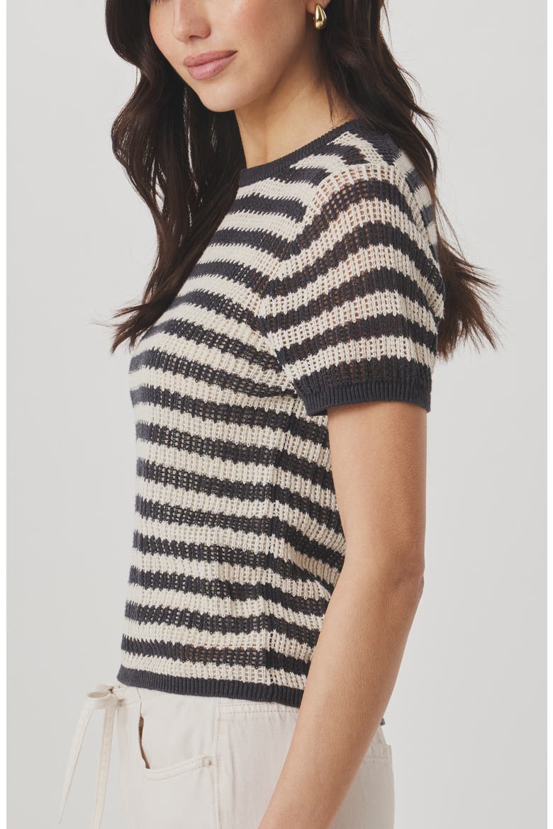 Yasmine Striped Short Sleeve Sweater, Alternate, color, LEAD/NATURAL