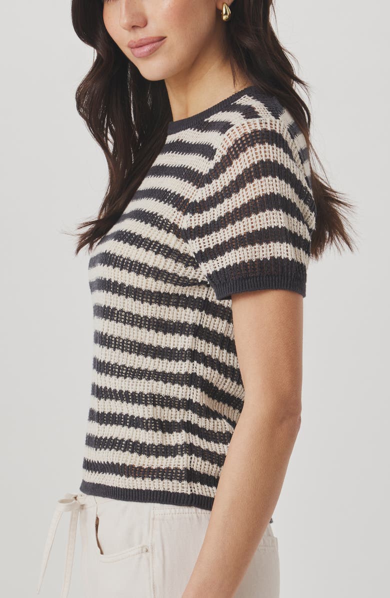Splendid Yasmine Striped Short Sleeve Sweater, Alternate, color, Lead Grey/ Natural