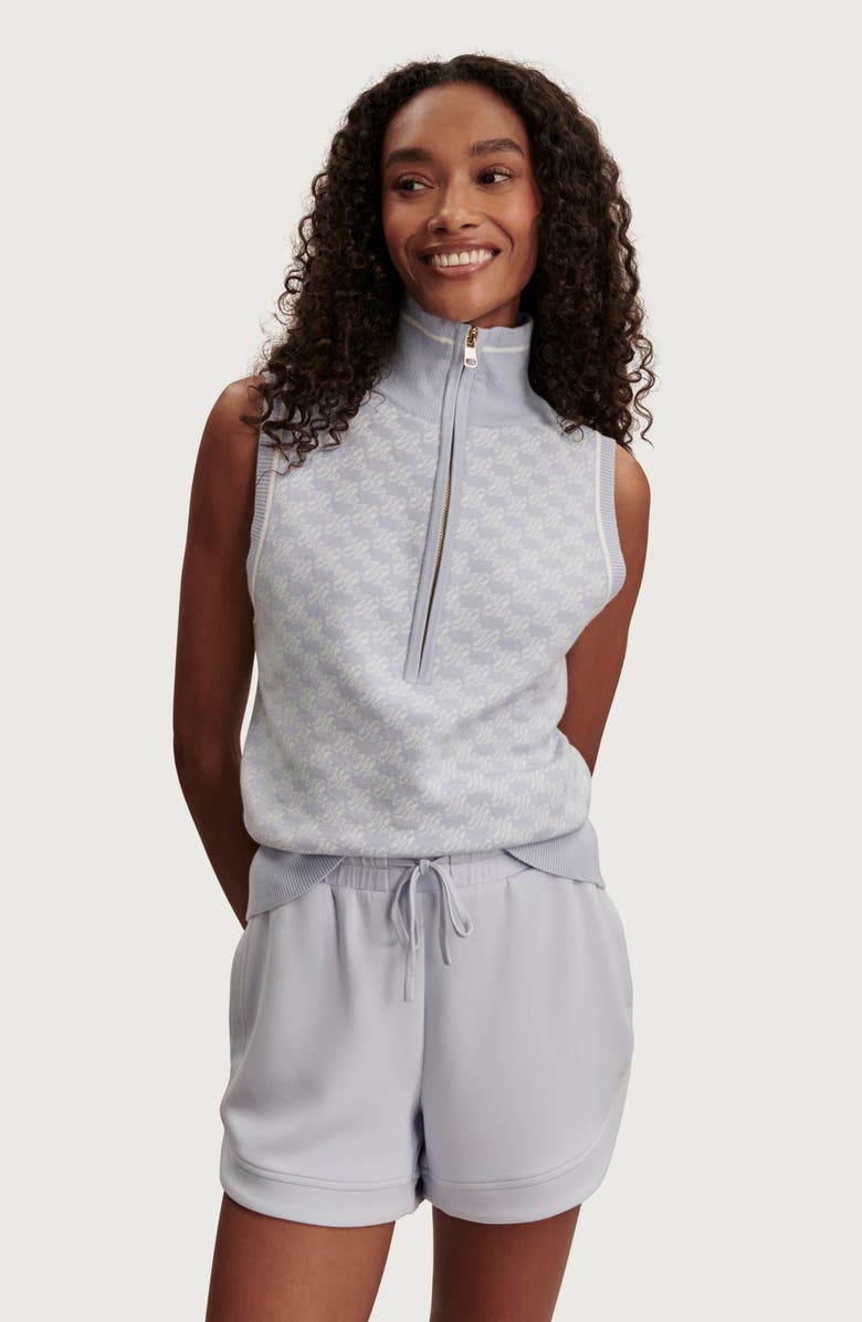 Varley Vincent Sleeveless Half Zip Jacquard Sweater, Alternate, color, Xenon Blue / White