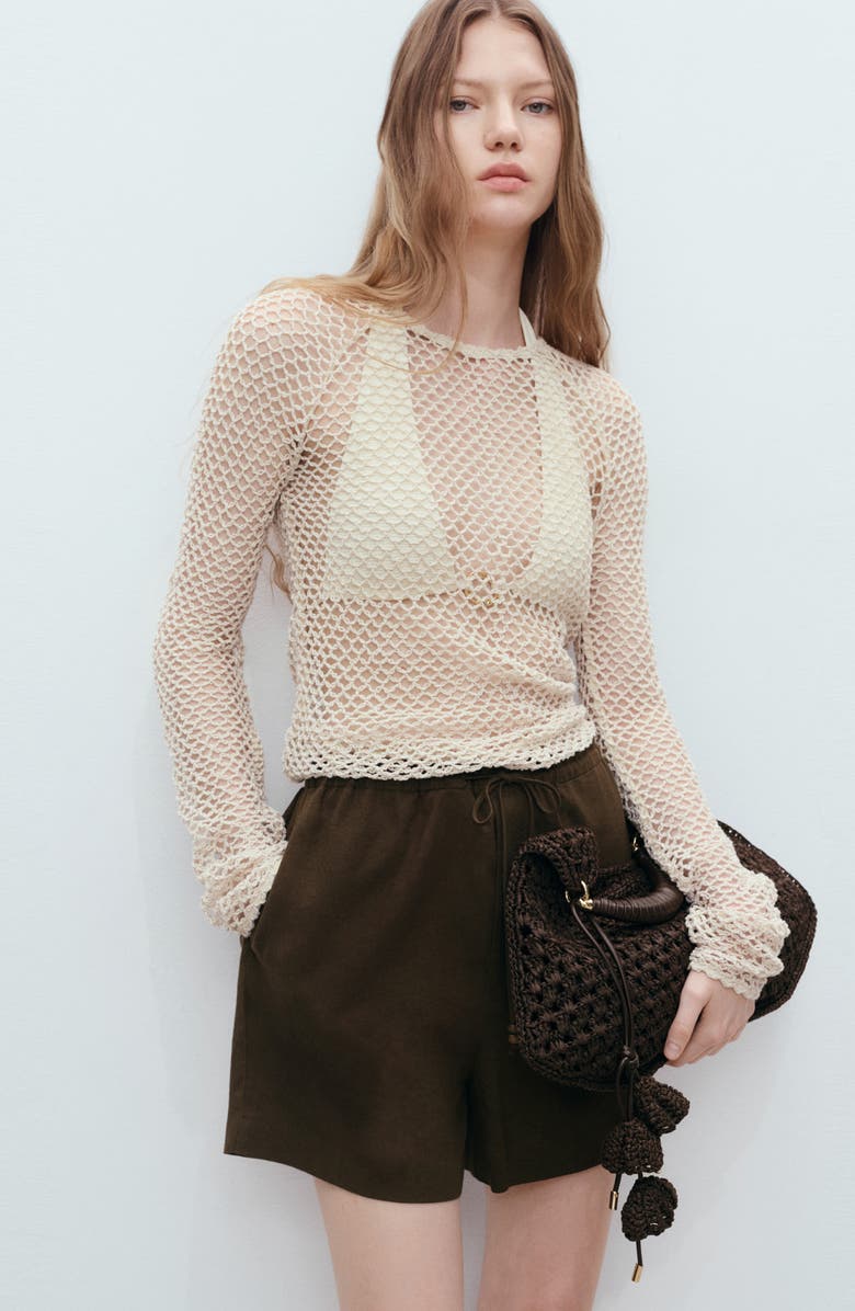 MANGO Drawstring Waist Line Blend Shorts, Alternate, color, Khaki Green