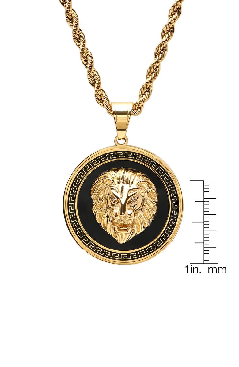 HMY JEWELRY Men's 18K Gold Plated Stainless Steel Lion Pendant Necklace, Alternate, color, Gold/ Black