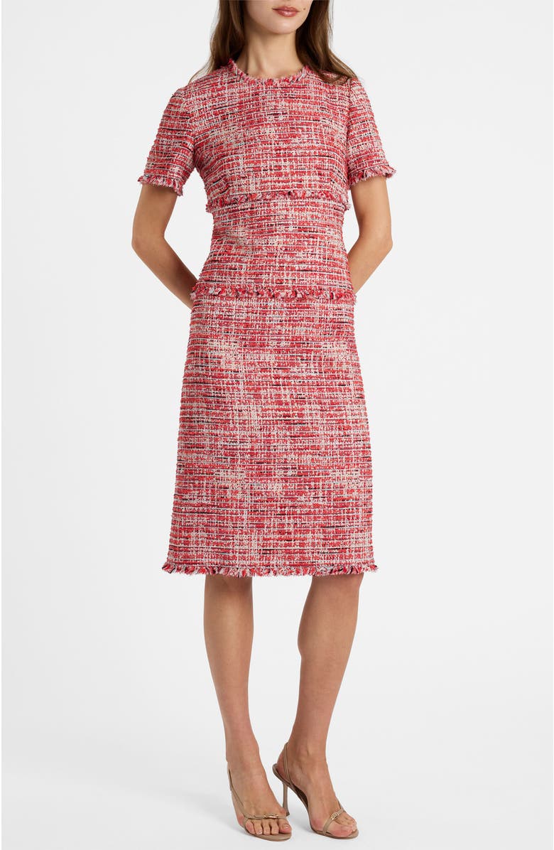 Santorelli Giulia Short Sleeve Sheath Dress in Modern Tweed, Main, color, Chili Pepper