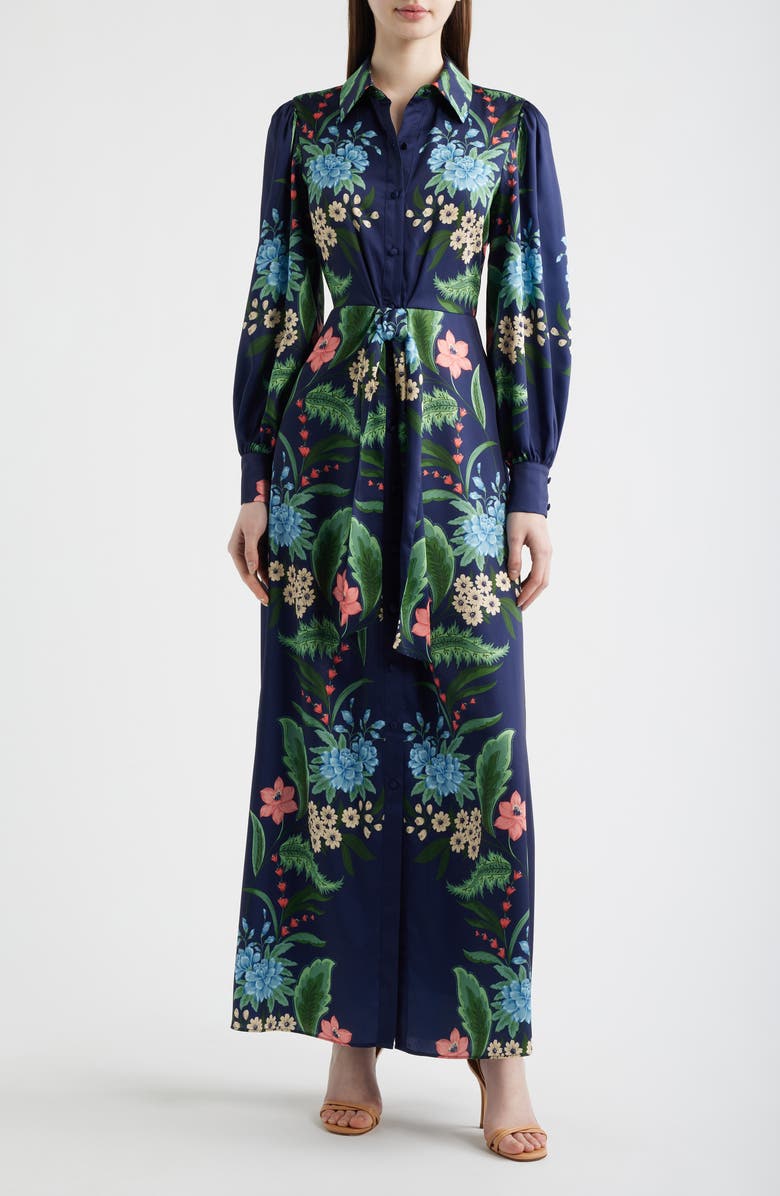Julia Jordan Floral Print Long Sleeve Maxi Shirtdress, Main, color, 