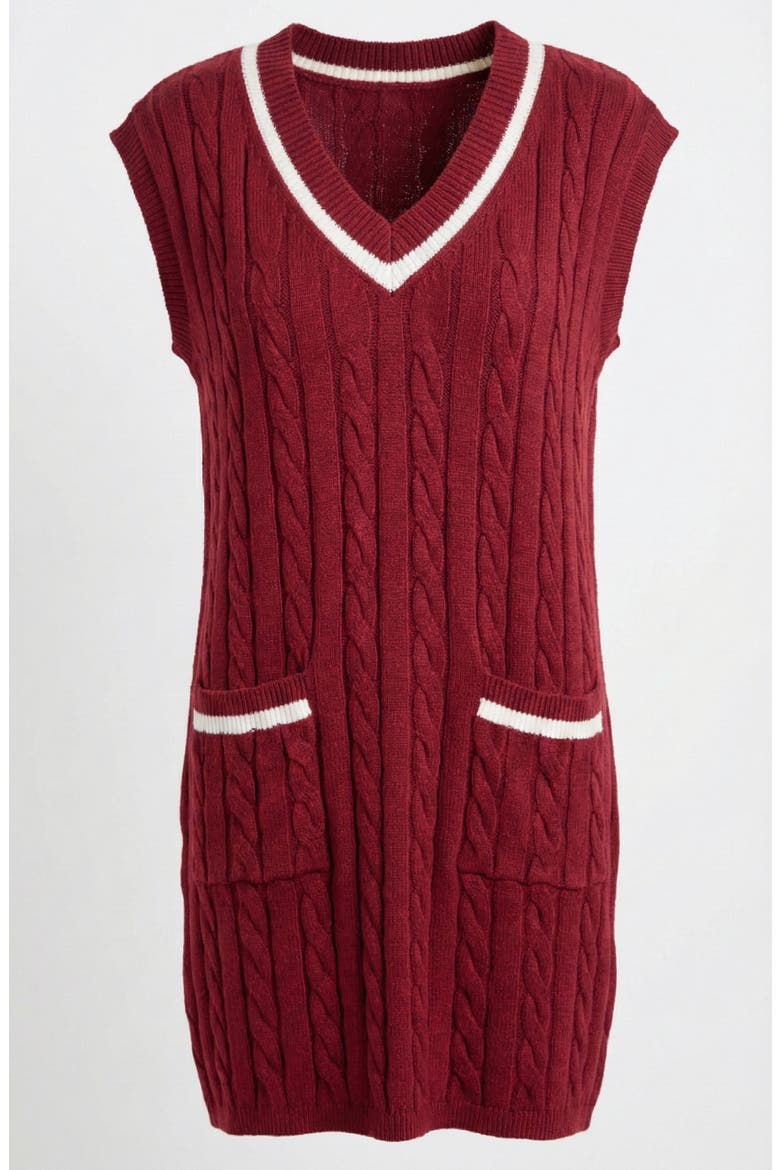 Cable-Knit Mini Sweater Dress with Pockets, Alternate, color, Burgundy