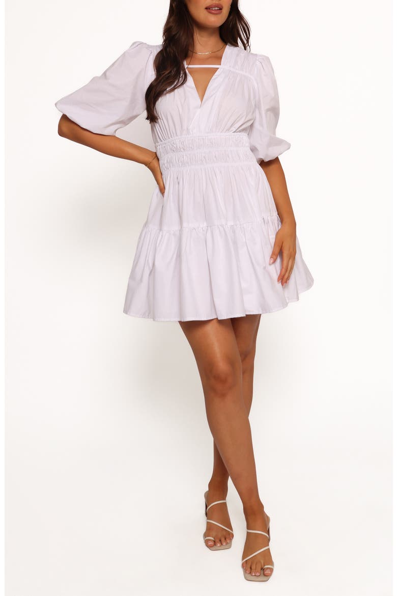 Alessia Smocked Waist Cotton Minidress, Main, color, WHITE