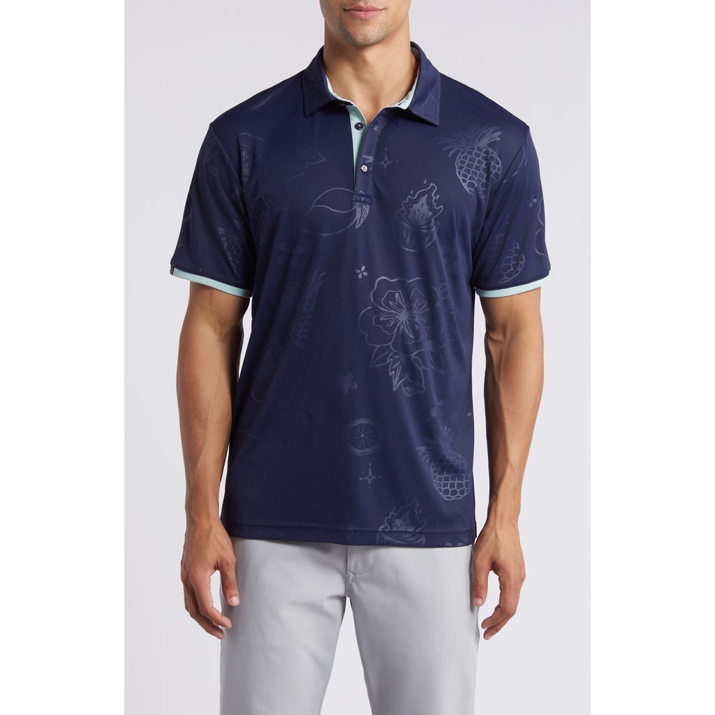 Swannies Haugen Tonal Tropical Print Golf Polo in Midnight-Navy