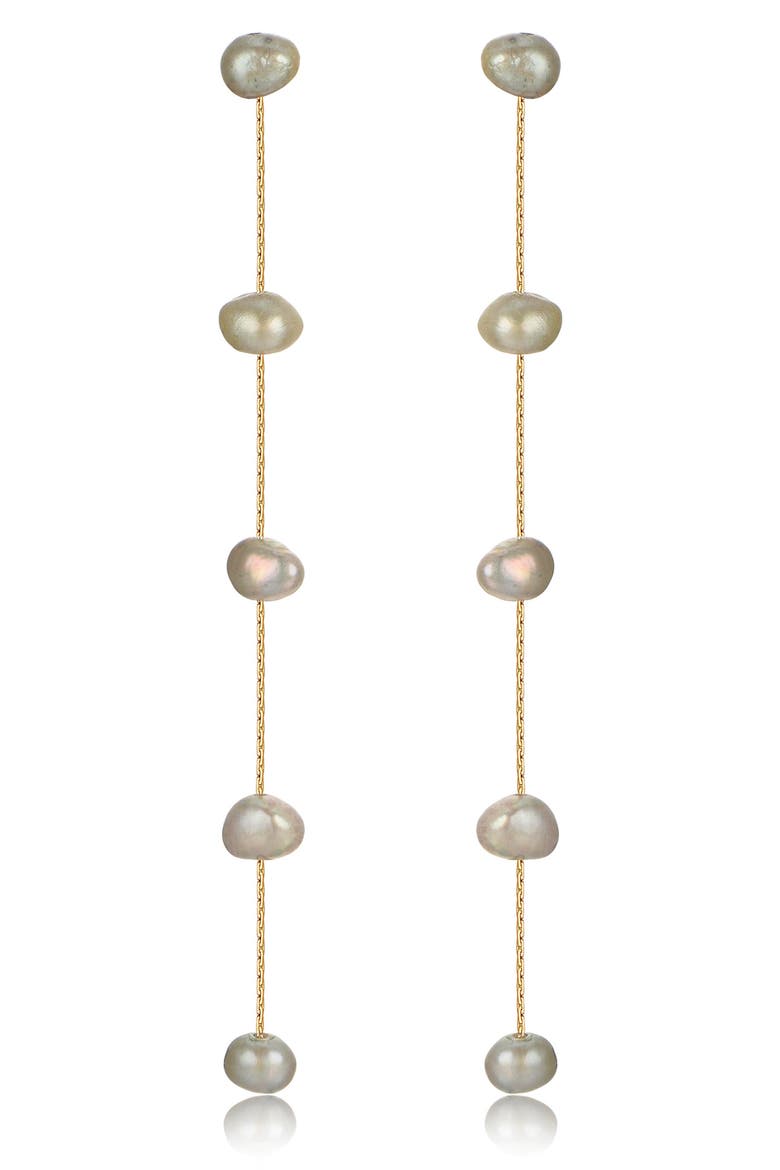Dripping Freshwater Pearl Linear Drop Earrings, Main, color, OLIVE