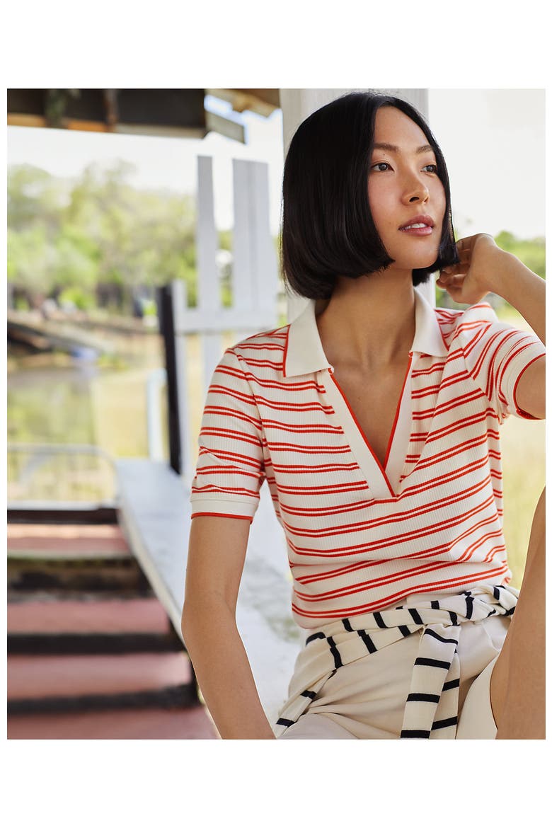 Short Sleeve Wide Rib Polo, Alternate, color, Rich Persimmon Dual Stripe